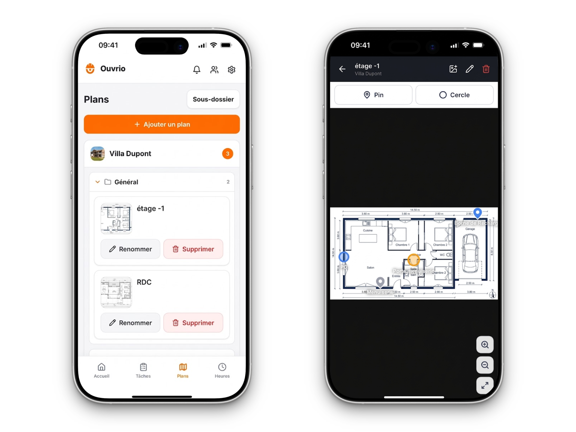 Ouvrio, plans de chantier annotés